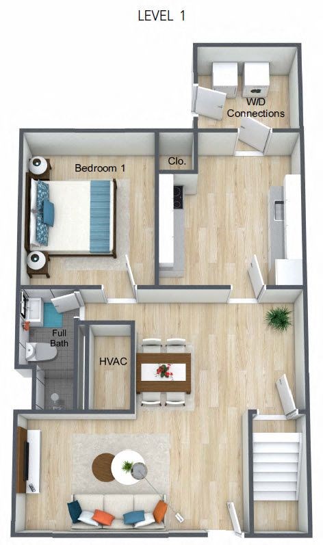 a floor plan with a bedroom and a living room